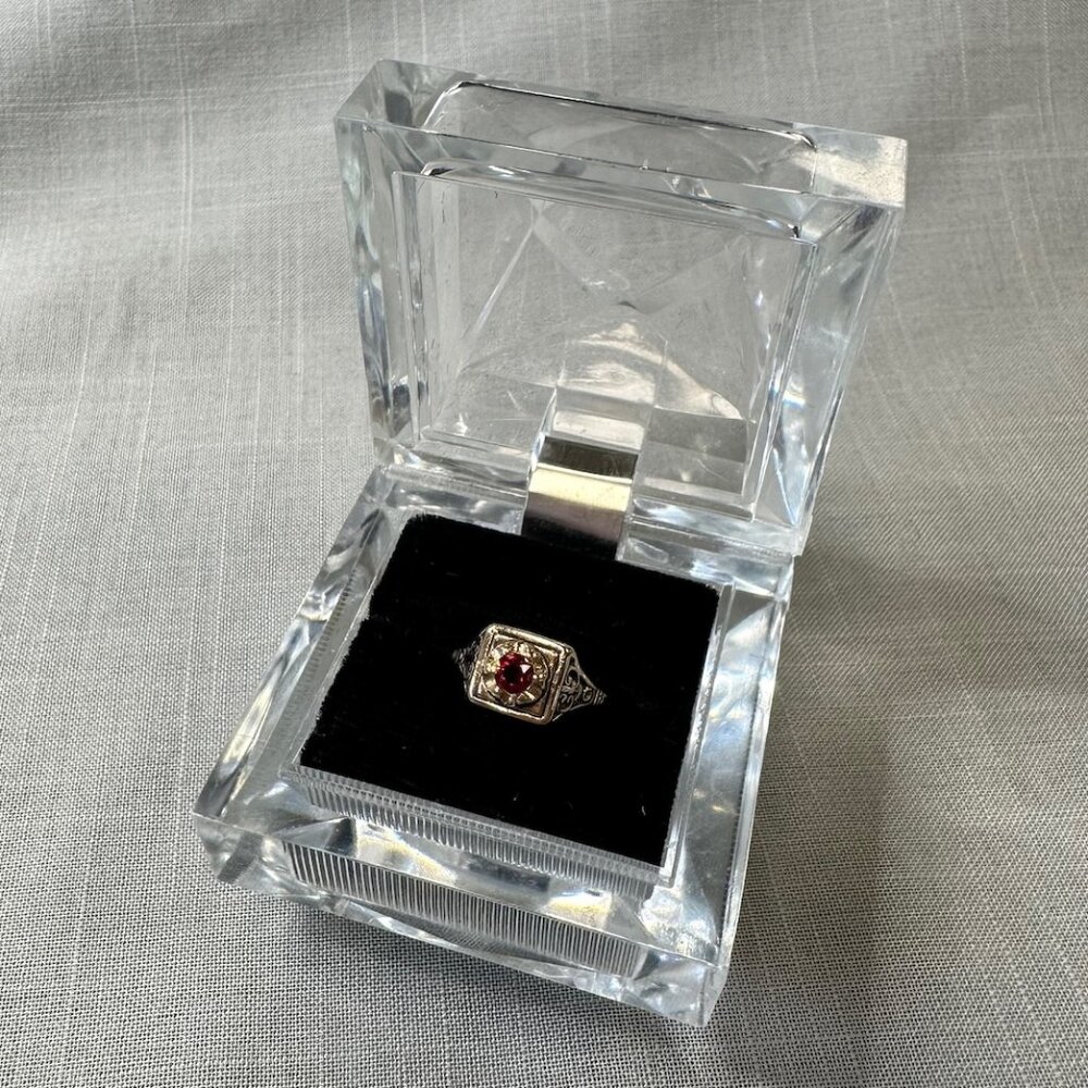 Vintage 14KGF Joseph Esposito Art Decor / Art Nouveau style Ring with Ruby - Picture 4 of 15